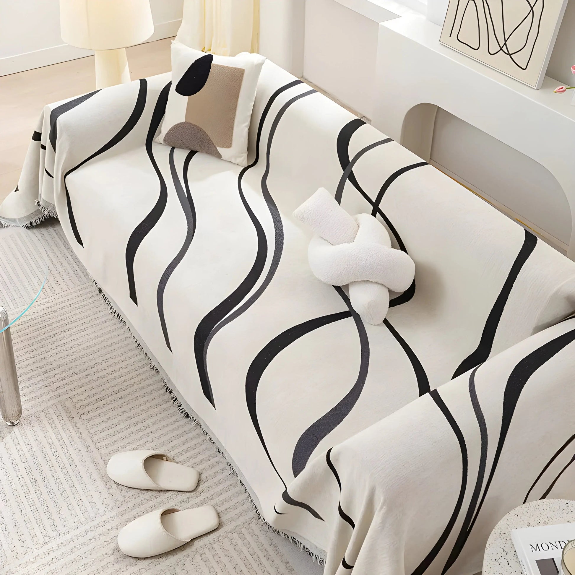 Reversible Chenille/Cotton Sofa Cover - LuxeCasa-70.87″ × 51.18″-Gray-Nora Luxe