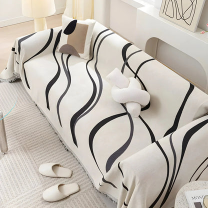 Reversible Chenille/Cotton Sofa Cover - LuxeCasa-70.87″ × 51.18″-Gray-Nora Luxe