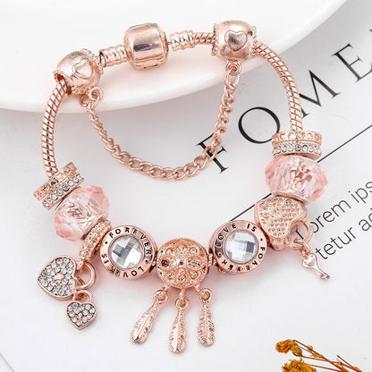 Beautiful Pink Sterling Silver Charm Bracelet - Pexav
