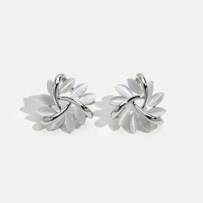 Round Opal Flower Stud Earrings in Gold - Amara-Gold-Nora Luxe