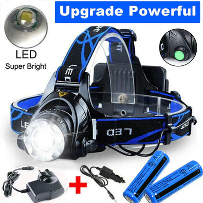 Bright Rechargeable Zoom LED Headlight Flashlight Torch