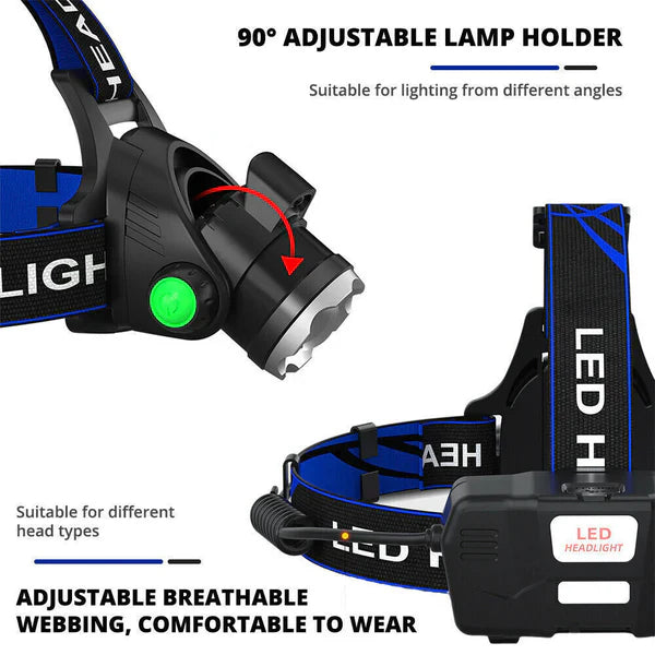 Bright Rechargeable Zoom LED Headlight Flashlight Torch