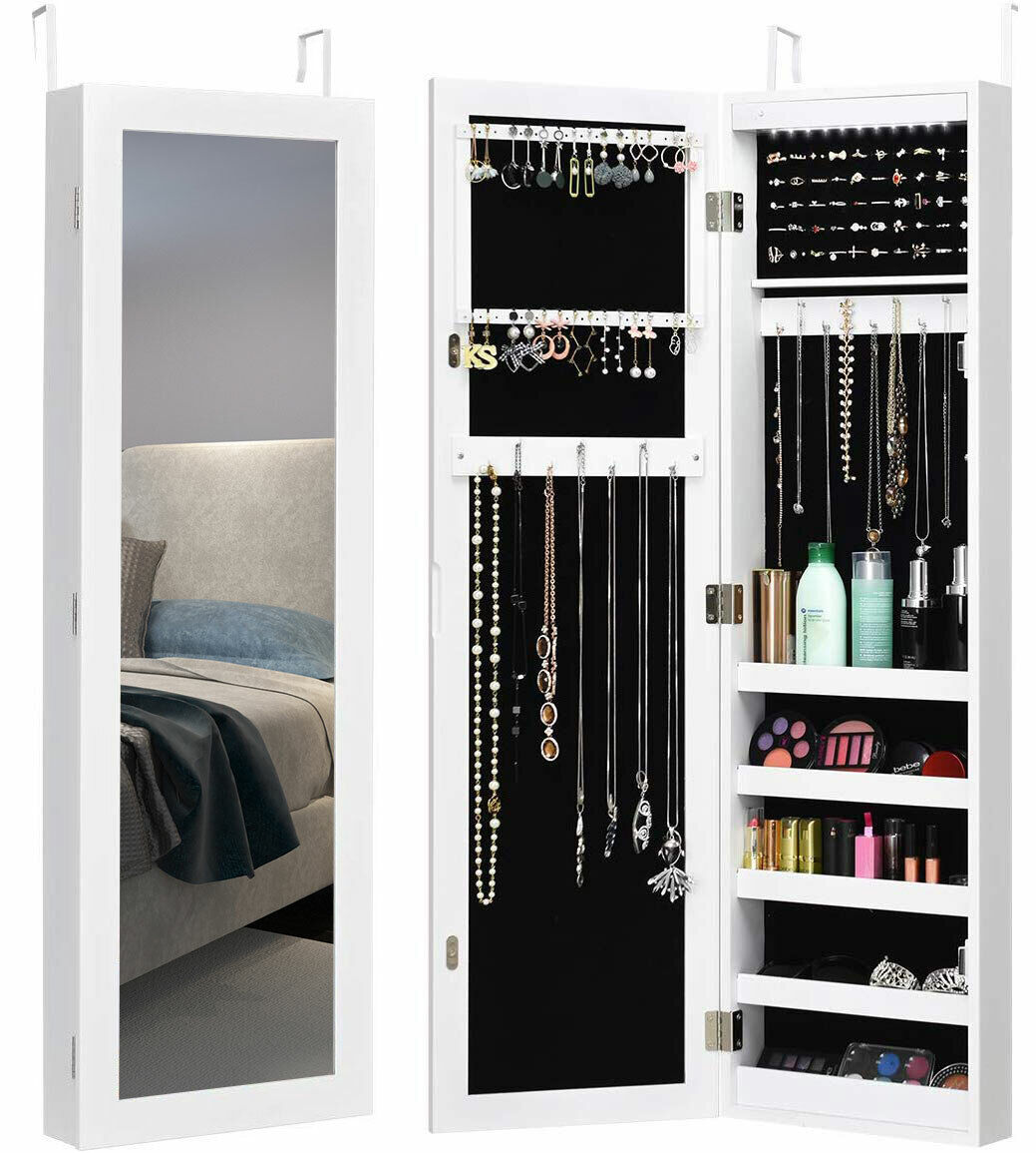 Stylish Hanging LED Jewelry Cabinet Mirror Organizer