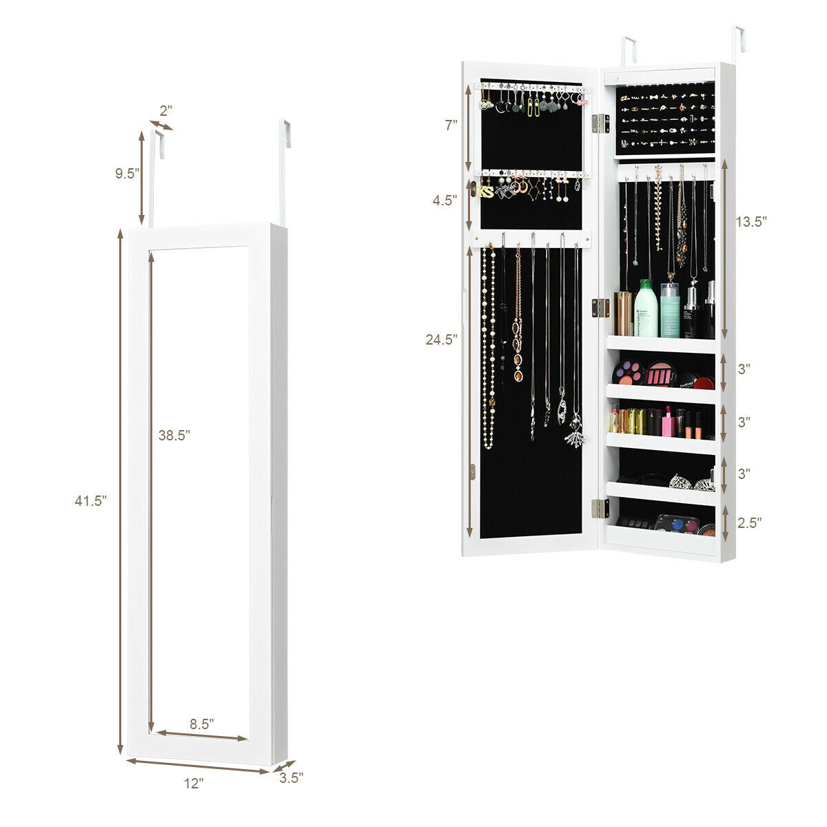 Stylish Hanging LED Jewelry Cabinet Mirror Organizer