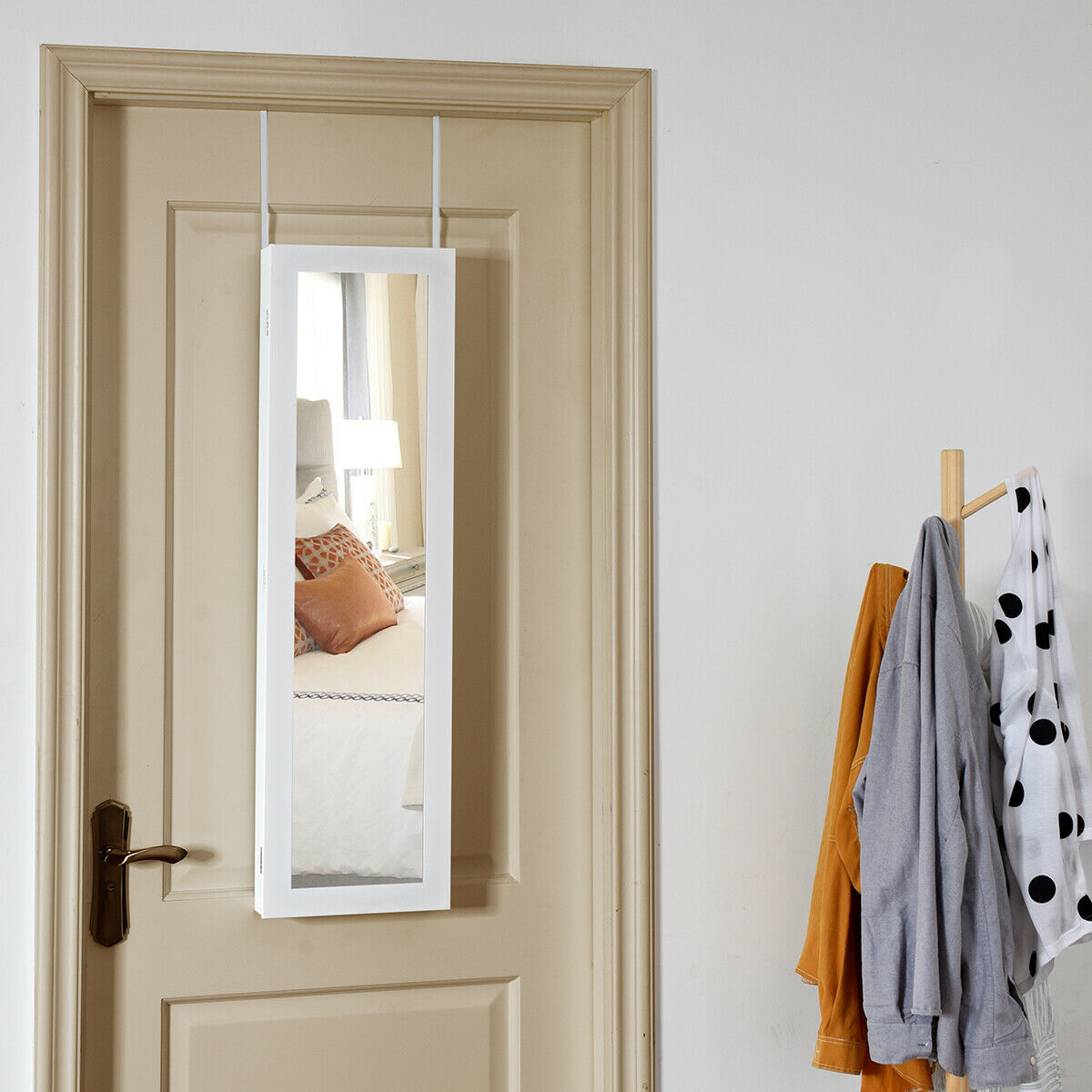 Stylish Hanging LED Jewelry Cabinet Mirror Organizer