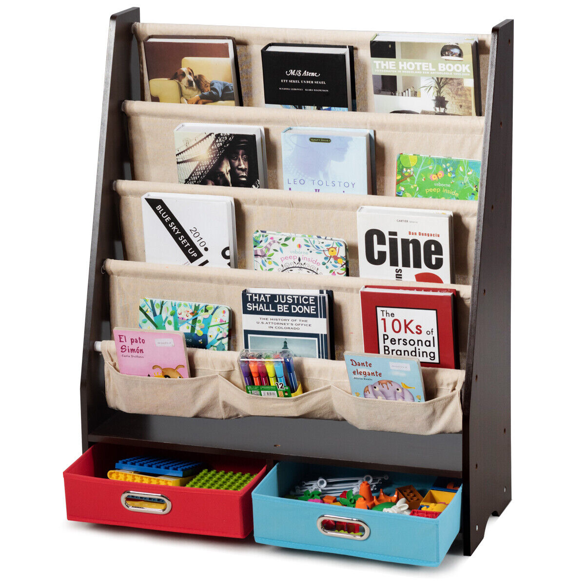 Children's Sturdy Wooden Bookcase Storage Shelf - Pexav