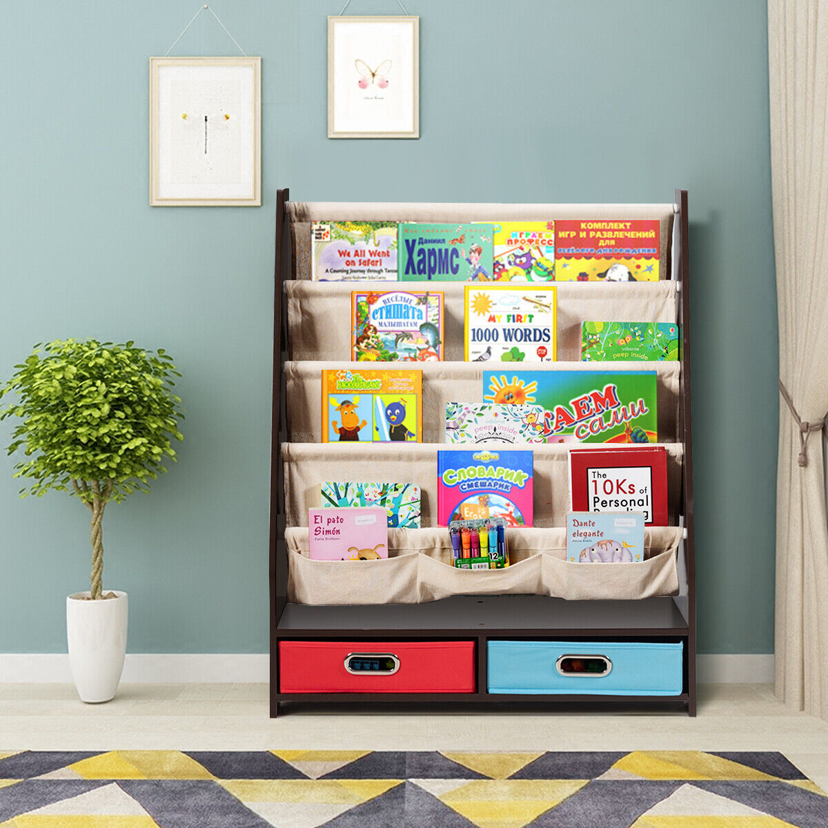 Children's Sturdy Wooden Bookcase Storage Shelf
