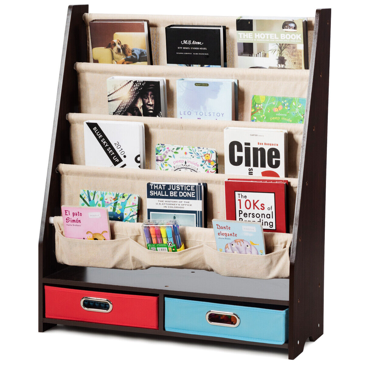 Children's Sturdy Wooden Bookcase Storage Shelf
