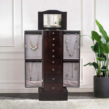 Tall Wooden Mirror Jewelry Storage Cabinet Organizer - Pexav
