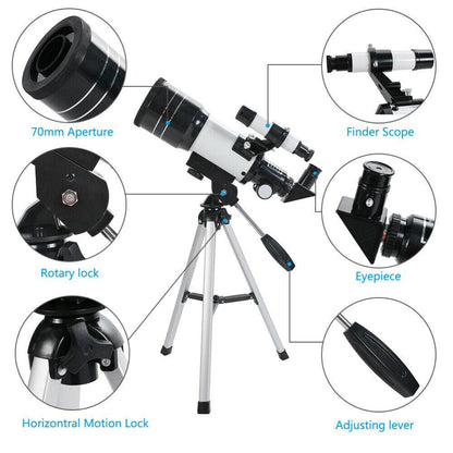 70mm Astronomical Refractor Telescope With Tripod - Until Times Up