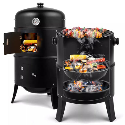 Portable Black Outdoor BBQ Smoker Grill - Pexav