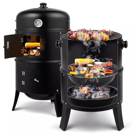 Portable Black Outdoor BBQ Smoker Grill - Pexav