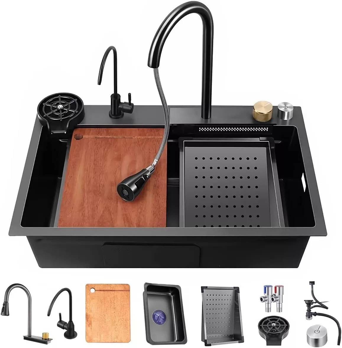 Modern Stainless Steel Kitchen Faucet with Pull Down Sprayer - Pexav