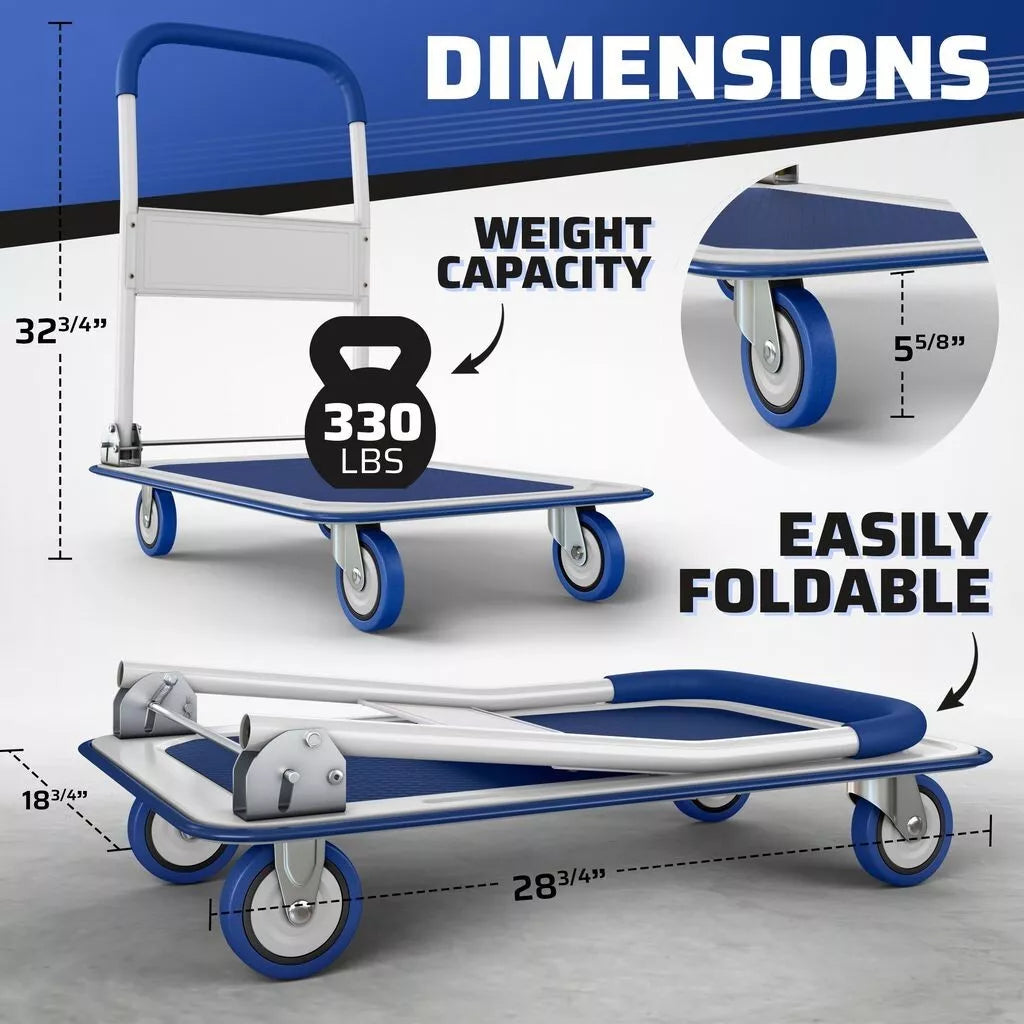 Compact Folding Utility Cart With Rubber Wheels