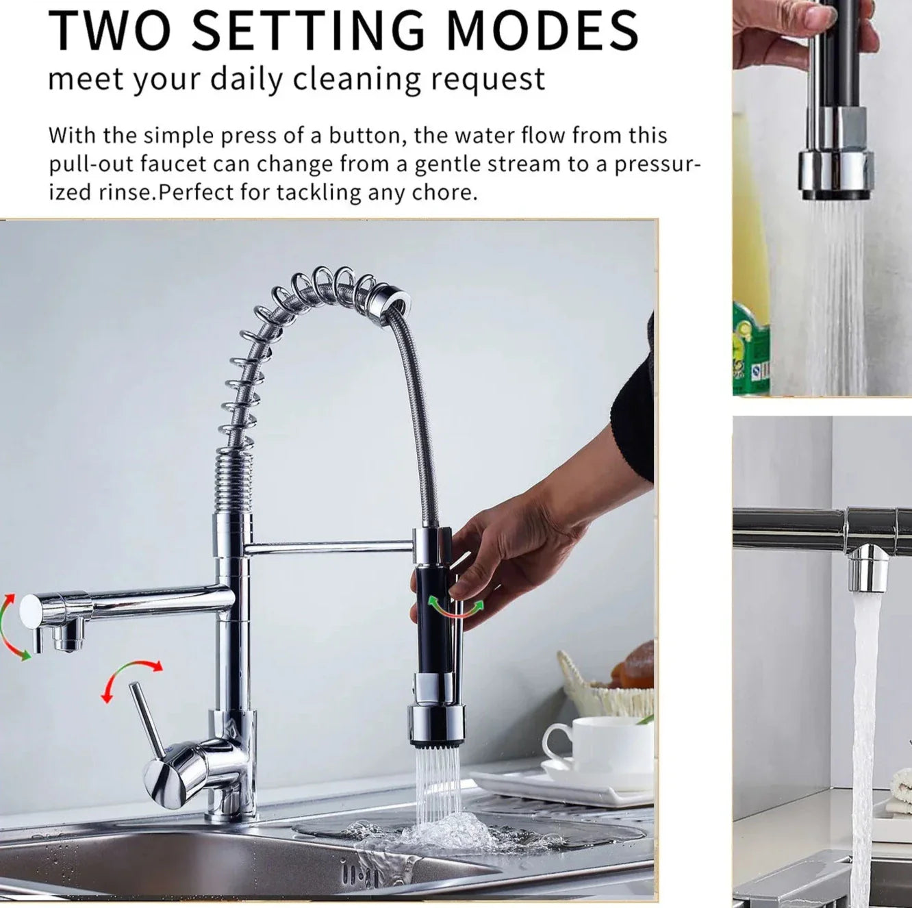 Stainless Steel One Handle Kitchen Faucet With Spray Nozzle