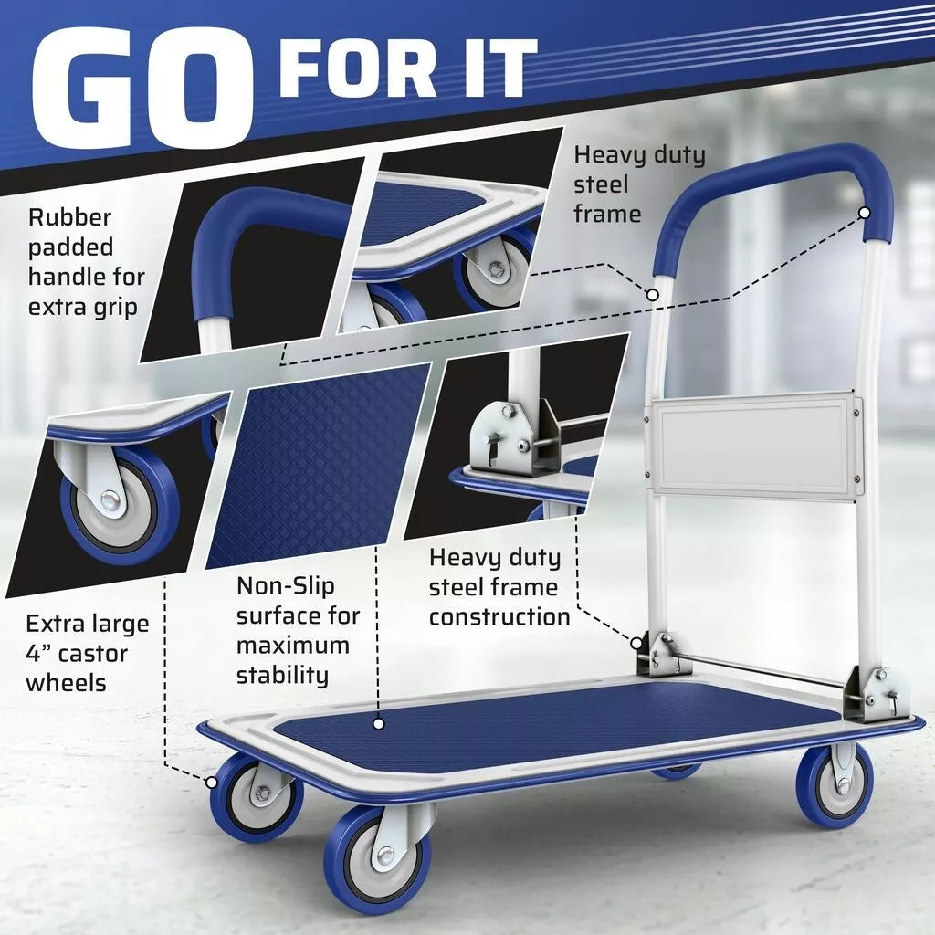 Compact Folding Utility Cart With Rubber Wheels