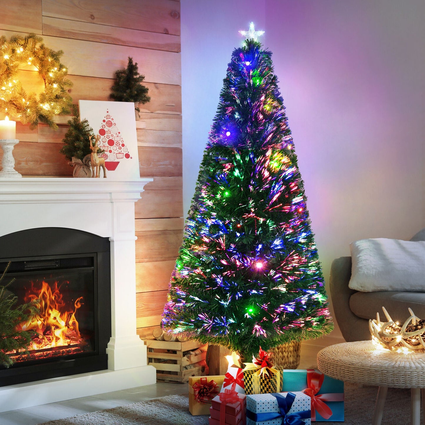 Tall 6Ft LED Lit Christmas Tree with Bright Decorations