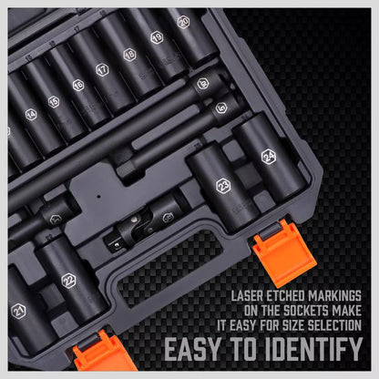 12-Piece Drive Socket Set with 19 Sockets