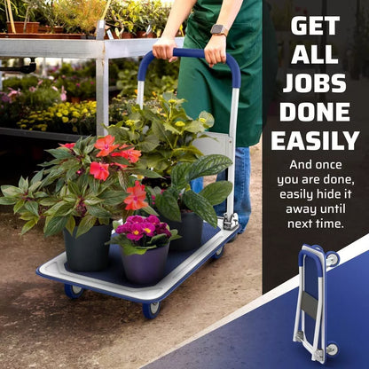 Compact Folding Utility Cart With Rubber Wheels