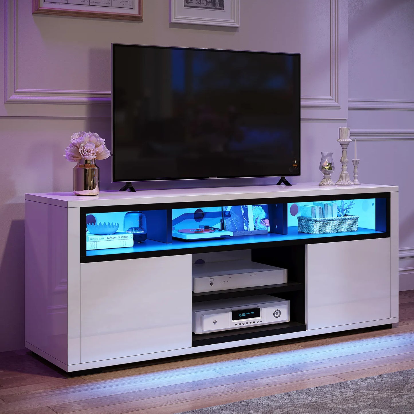 Sleek Glass TV Table With LED Lighting