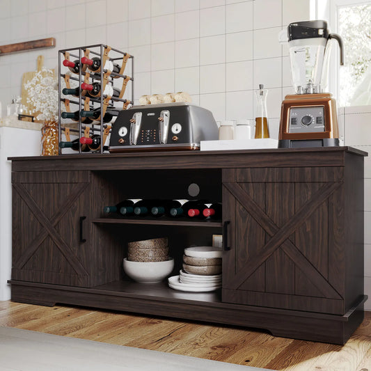Rustic Kitchen Coffee Station Cabinet with Shelves - Pexav