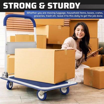 Compact Folding Utility Cart With Rubber Wheels