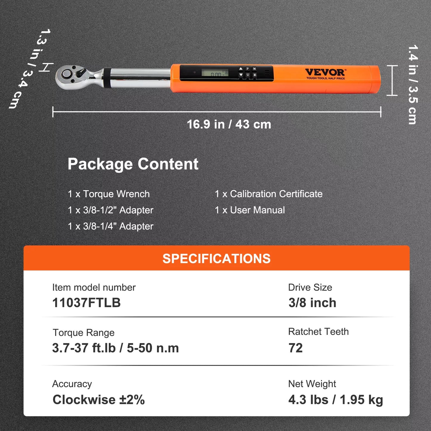 Accurate 3/8 Drive Torque Wrench 3-37 Ft Lb