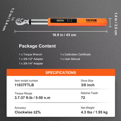 Accurate 3/8 Drive Torque Wrench 3-37 Ft Lb