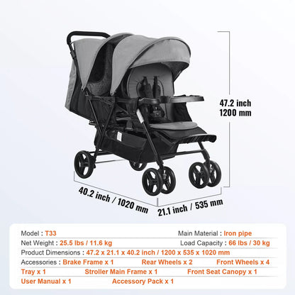 Compact Twin Baby Stroller
