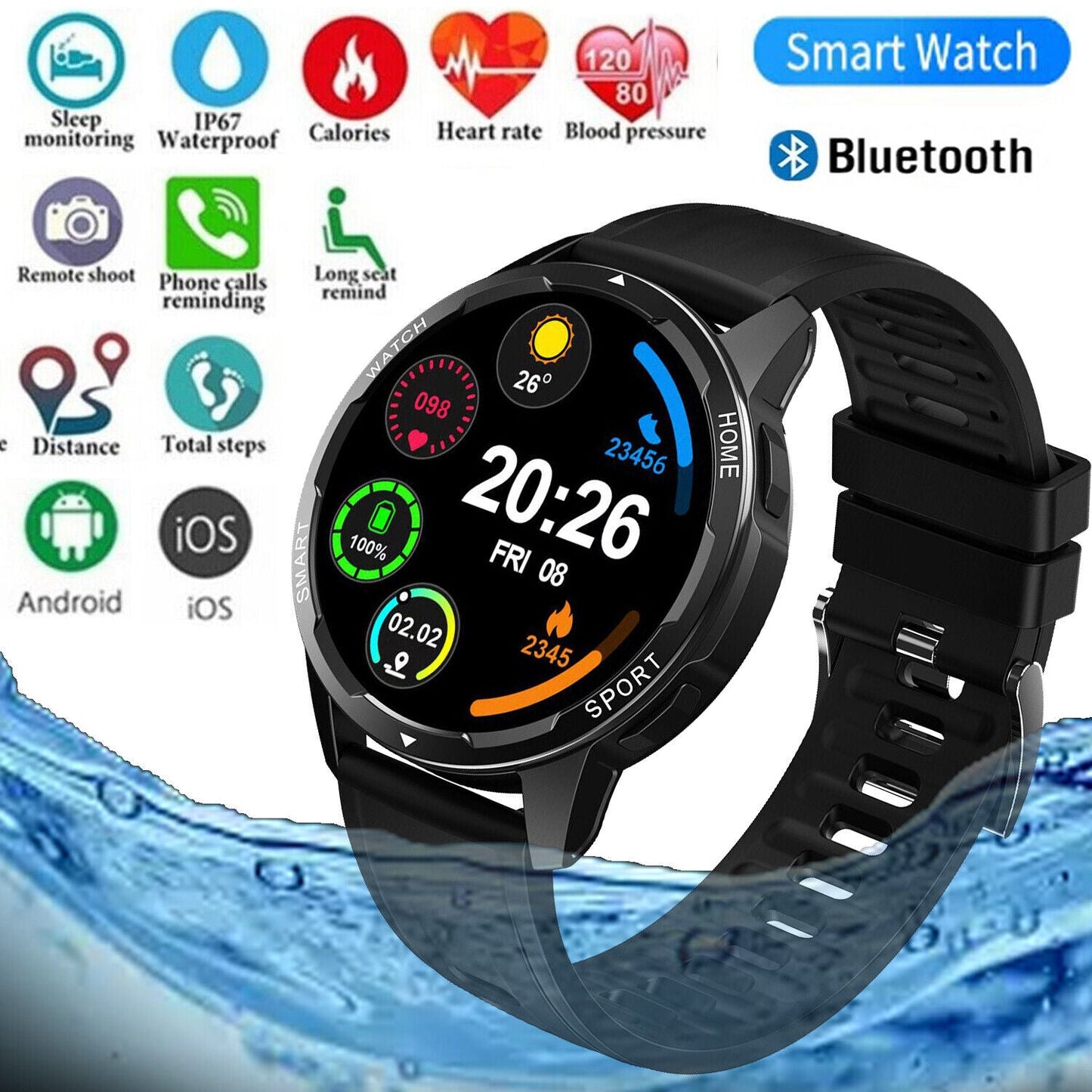Waterproof Fitness Smartwatch For Android iPhone Devices