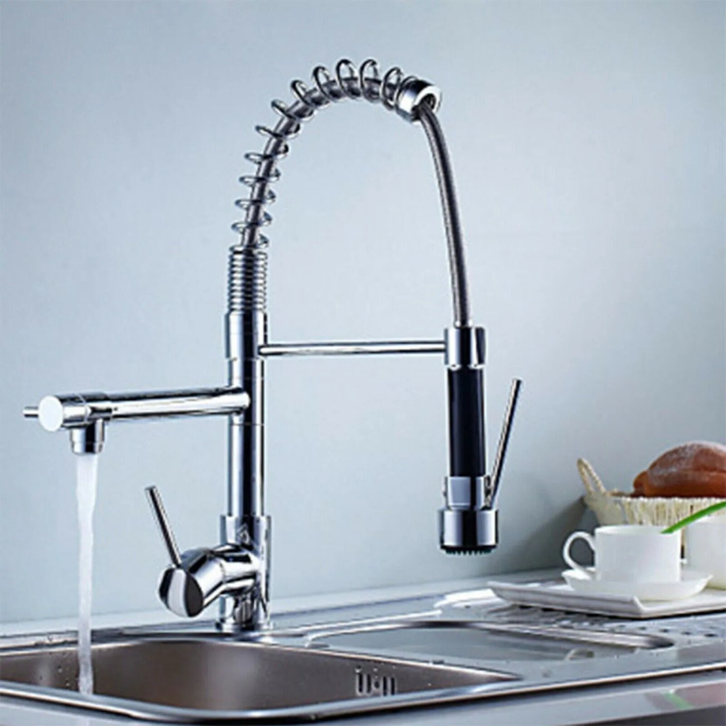 Stainless Steel One Handle Kitchen Faucet With Spray Nozzle - Pexav