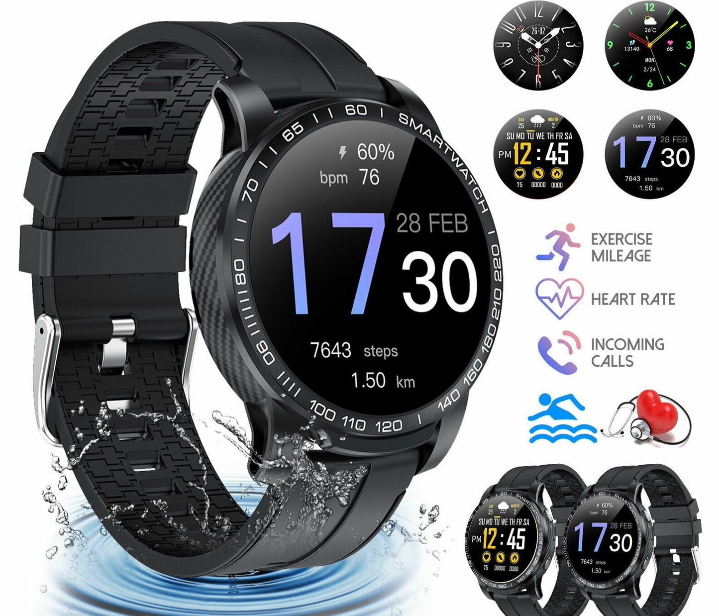 Water Resistant Fitness Tracker For iPhone Android Phones - Pexav