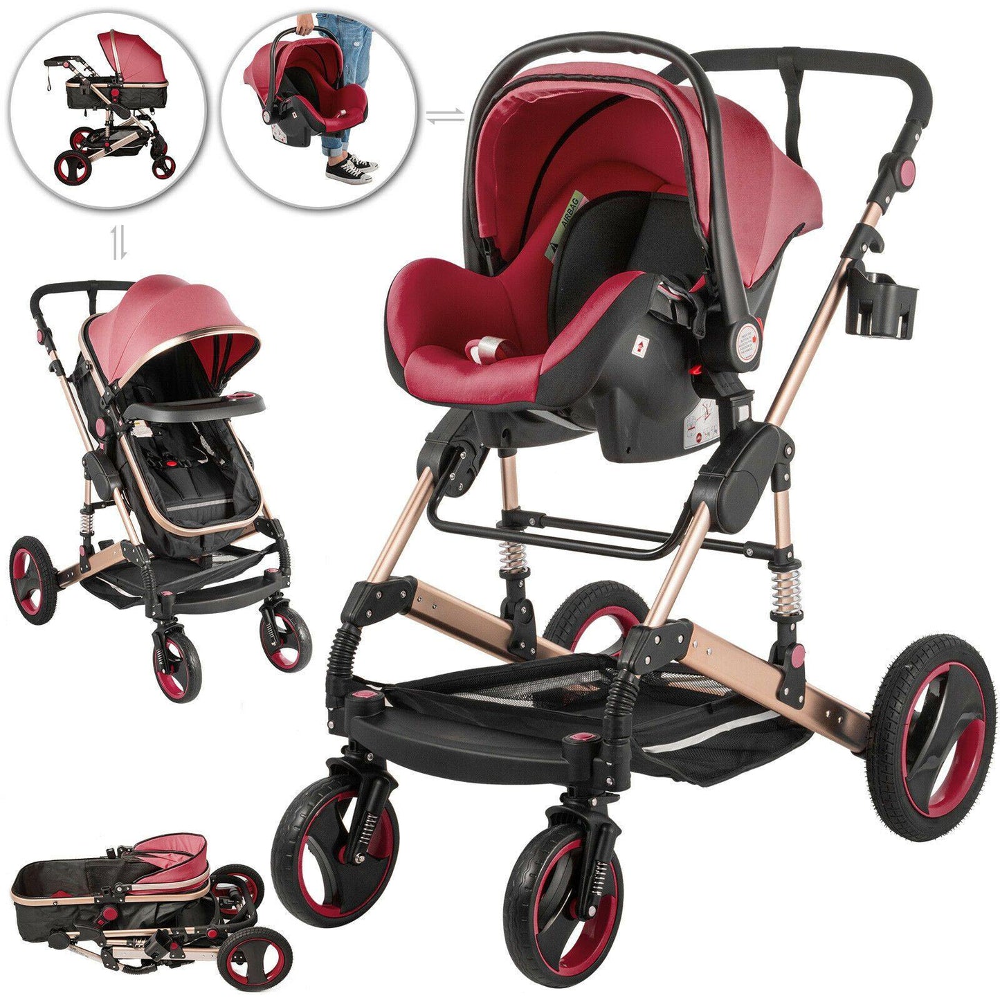 Red Baby Stroller Foldable Pram Car Seat - Until Times Up