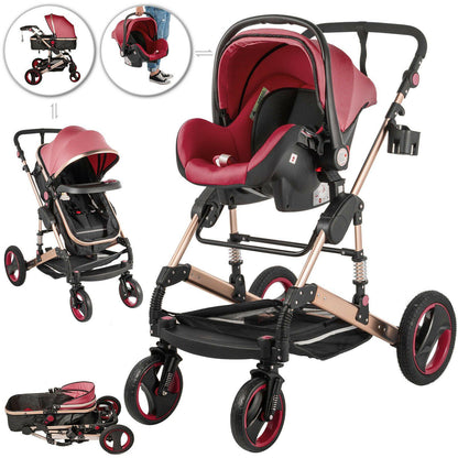 Red Baby Stroller Foldable Pram Car Seat - Until Times Up
