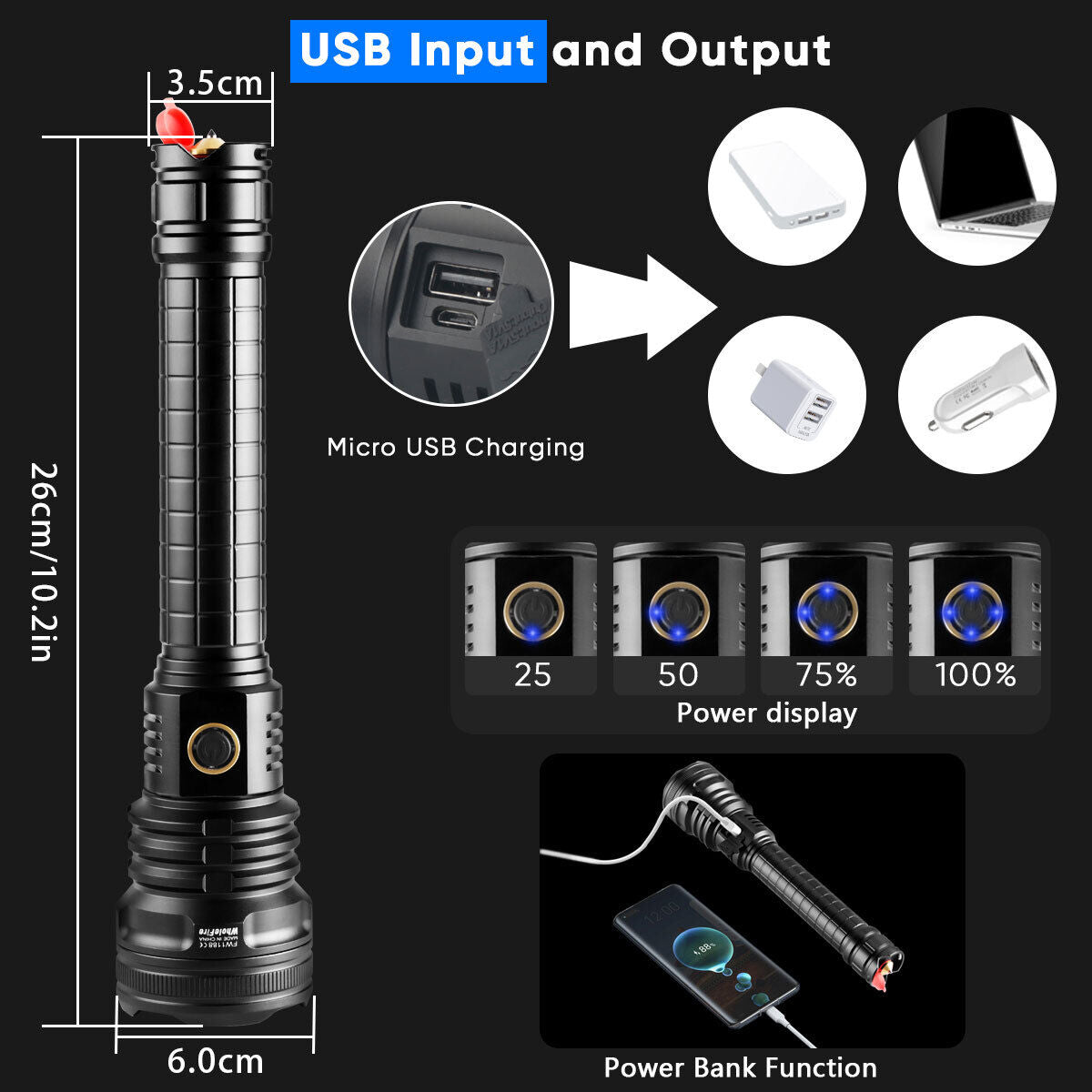 Bright 99000LM XHP90 Rechargeable LED Torch for Outdoor Use
