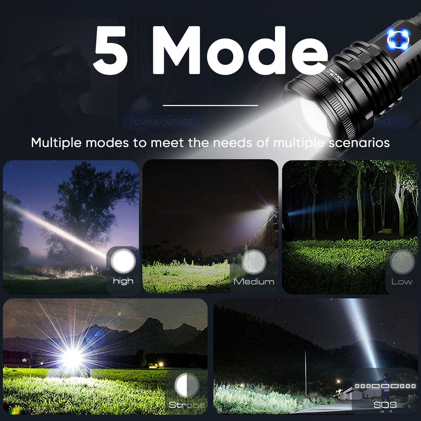 Bright 99000LM XHP90 Rechargeable LED Torch for Outdoor Use