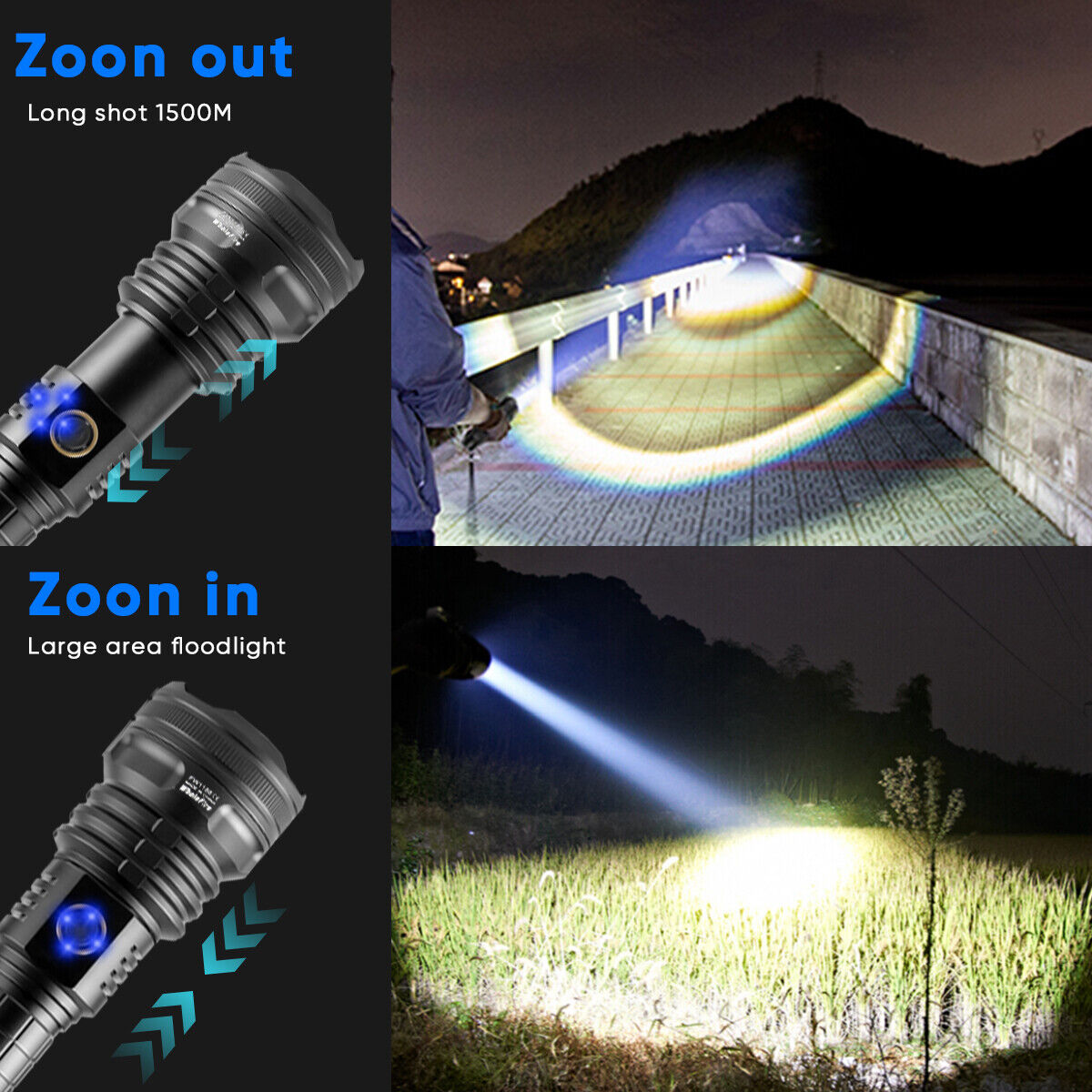 Bright LED Portable Flashlight - Rechargeable & Water Resistant