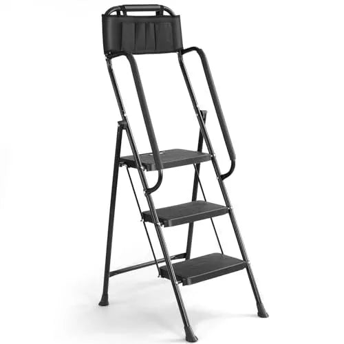 Safe 3 Step Folding Stool With Handrails 330 Lbs Capacity - Pexav