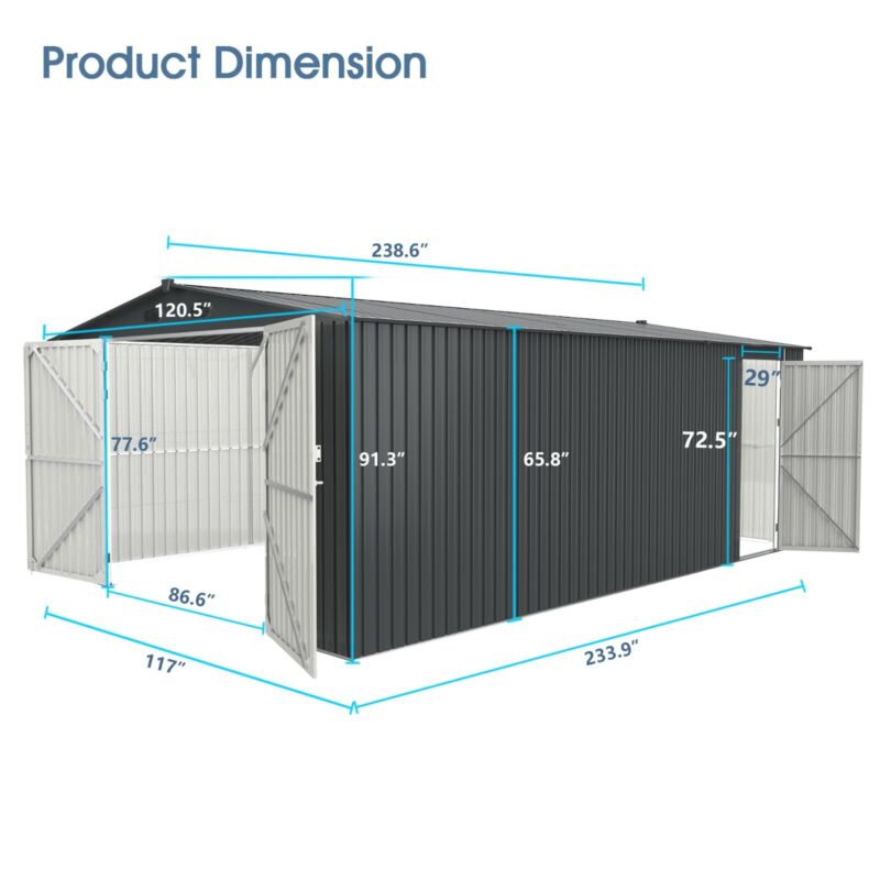 Strong Metal Outdoor Storage Shed 20x10 Feet Durable Garage