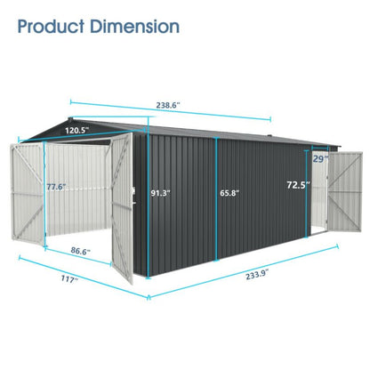 Strong Metal Outdoor Storage Shed 20x10 Feet Durable Garage