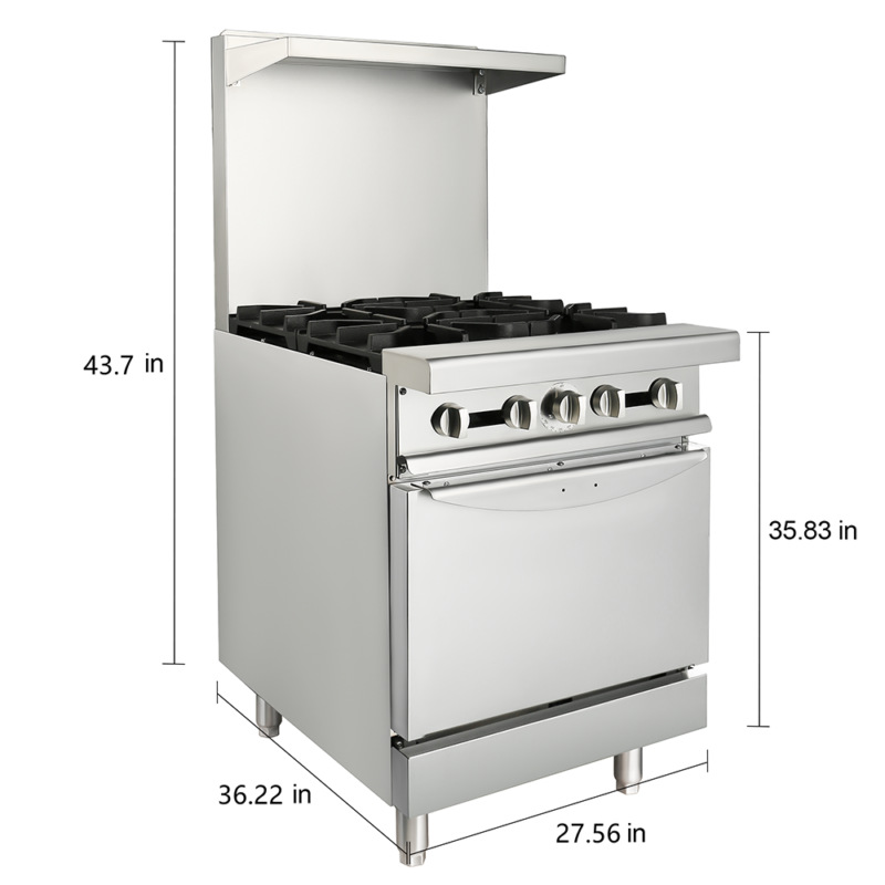 Commercial 4 Burner Gas Range with Standard Oven