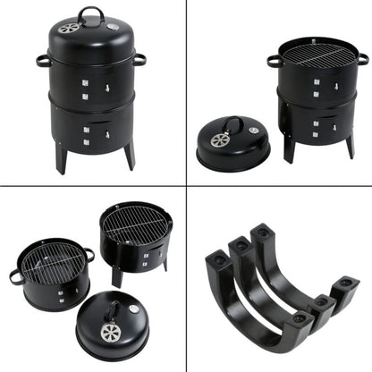 Compact 3-in-1 Outdoor BBQ Smoker Grill Set