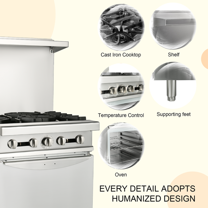 Commercial 4 Burner Gas Range with Standard Oven