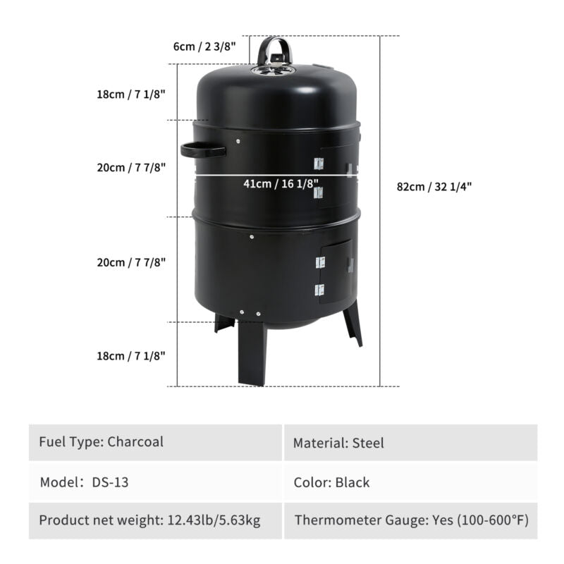 Compact 3-in-1 Outdoor BBQ Smoker Grill Set