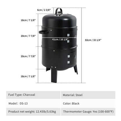 Compact 3-in-1 Outdoor BBQ Smoker Grill Set