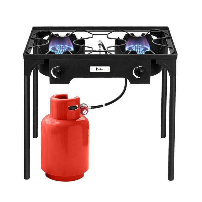 Portable 2 Burner Gas Outdoor Camping Stove BBQ Grill - Pexav