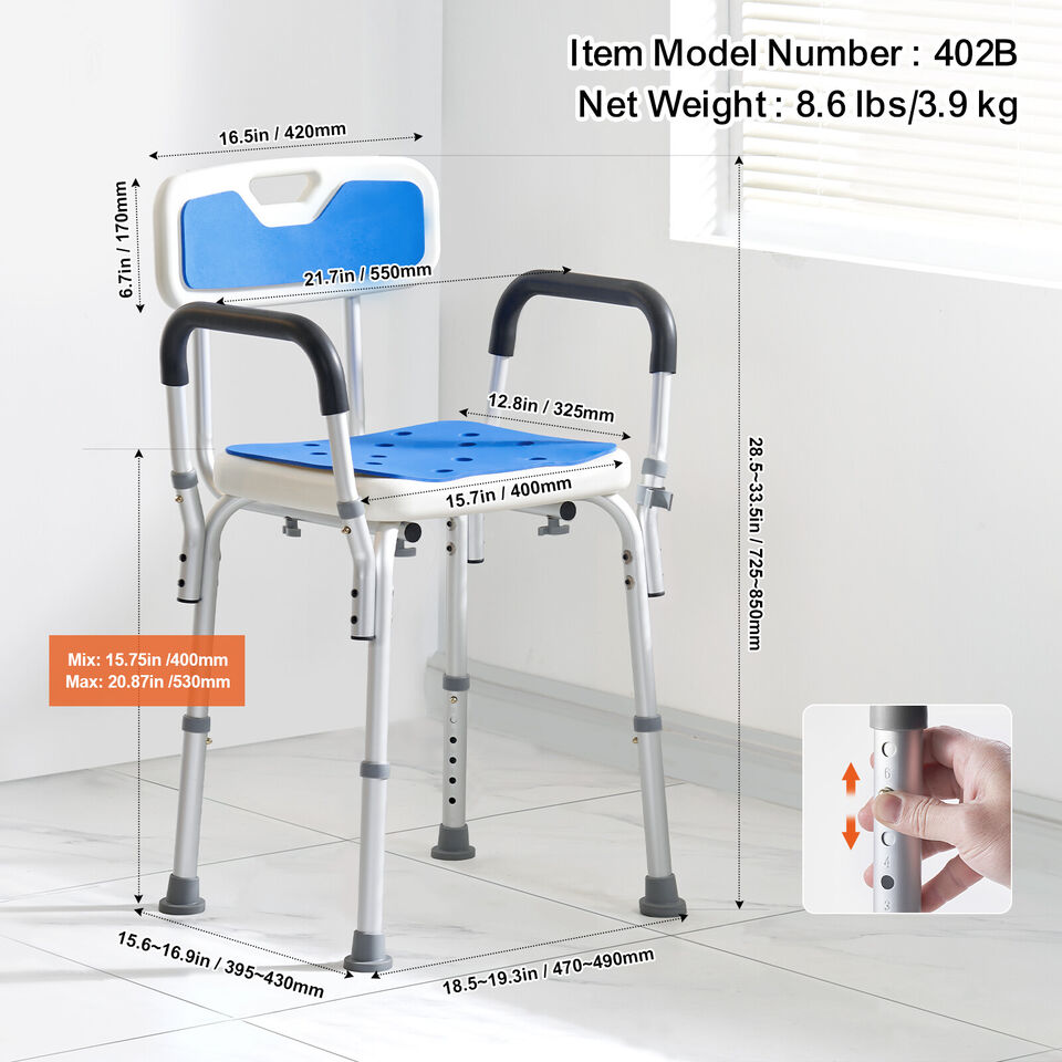 Secure Adjustable Bath Chair with Slip Resistant Feet