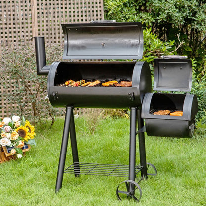 Large Charcoal Grill with Smoker Combination Set