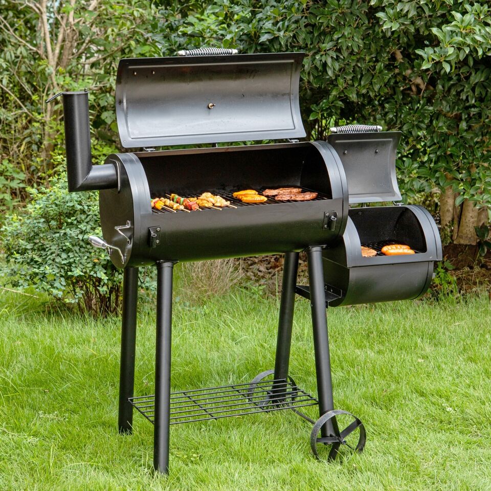 Large Charcoal Grill with Smoker Combination Set