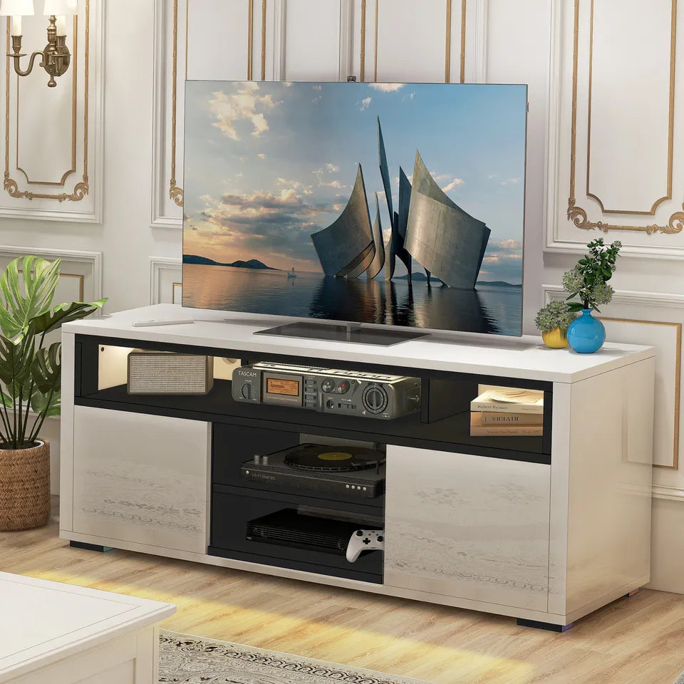 Sleek Glass TV Table With LED Lighting - Pexav